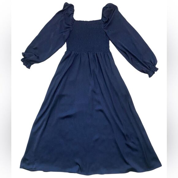 GAP Navy Smocked Bust Square Neck Long Sleeve Midi Dress - Picture 7 of 11